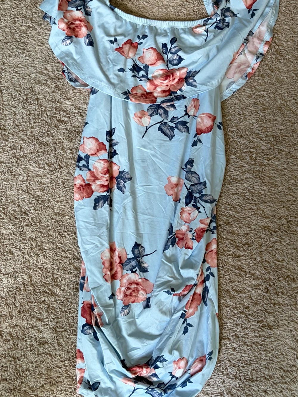 PinkBlush Blue Floral Off Shoulder Maternity Maxi Dress